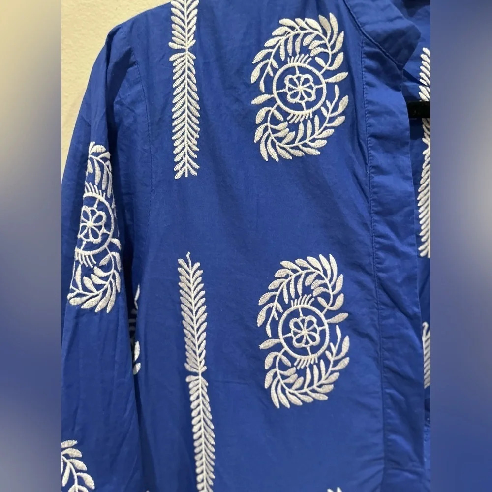 Zara blue cotton tunic top contrasting embroidery Size Small 2800 - Picture 5 of 12